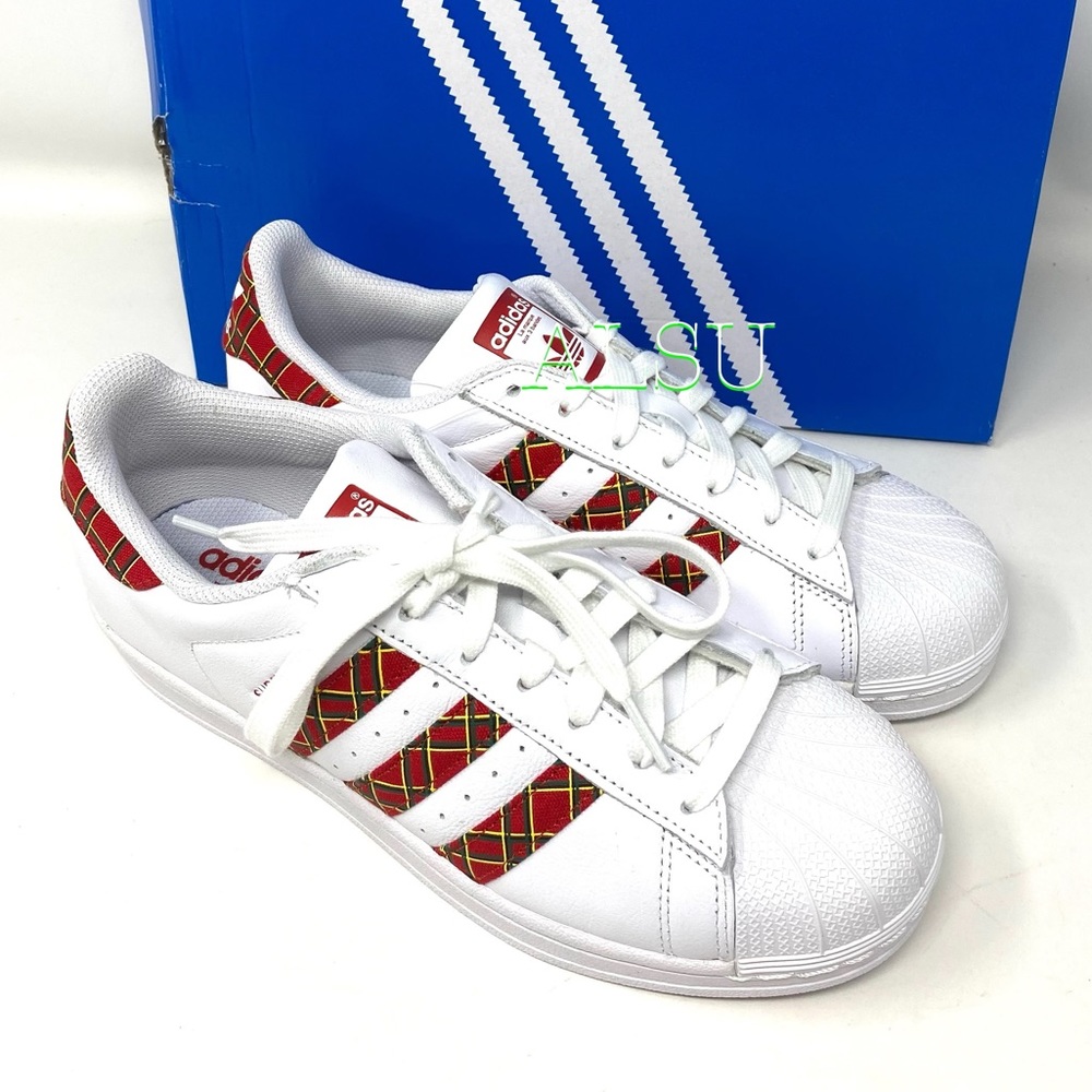 Adidas Superstar Leather White Red Women Sneakers - Picture 2 of 11